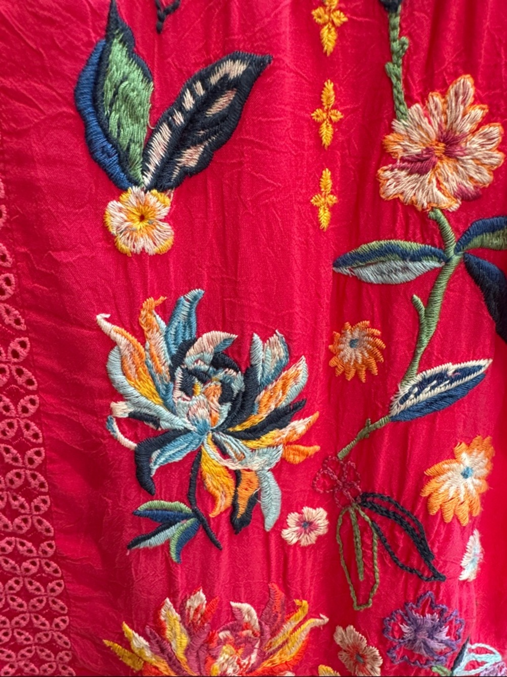 Johnny Was Fuchsia Embroidered Floral V-Neck Blouse - Picture 3 of 5